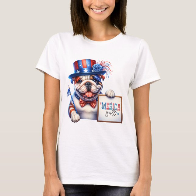 Patriotic English Bulldog 'Merica Y'all T-Shirt (Front)