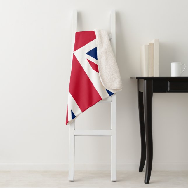 Patriotic English Union Jack Red White Blue Flag Sherpa Blanket (In Situ)