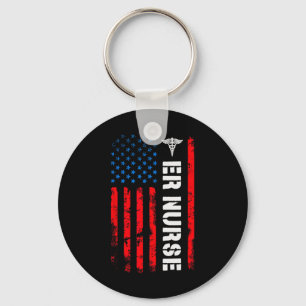 Patriotic Er Nurse Shirt Retro American Flag 4th O Key Ring