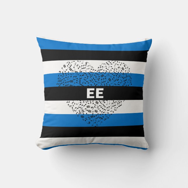 Patriotic Estonia Flag with a musical heart Cushion (Front)