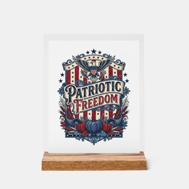 Patriotic Fall Harvest Vector Graphic Tee Acrylic Sign (Front)