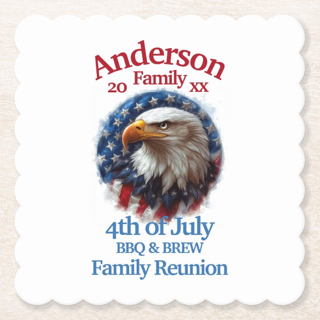 Patriotic Family Reunion – 4th of July BBQ & Brew Paper Coaster (Front)