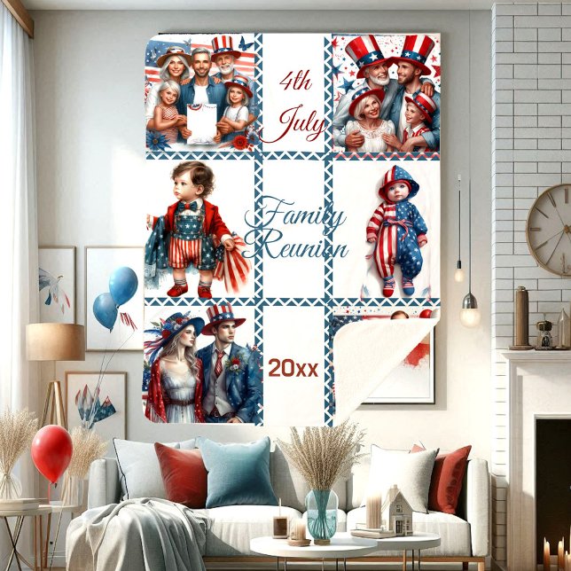 Patriotic Family Reunion 6-Photo Collage 4th July  Sherpa Blanket (Patriotic Family Reunion 6-Photo Collage 4th July Sherpa Blanket)