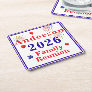 Patriotic Family Reunion Square Paper Coaster