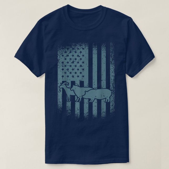 Patriotic Farm Animal American Flag Cow Pig Goat R T-Shirt (Design Front)