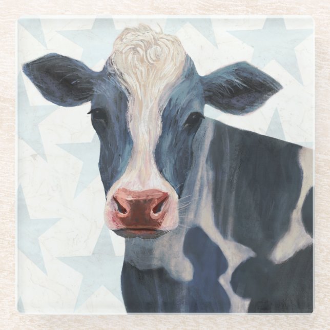 Patriotic Farm - Cow Glass Coaster (Front)