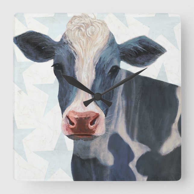 Patriotic Farm - Cow Square Wall Clock (Front)