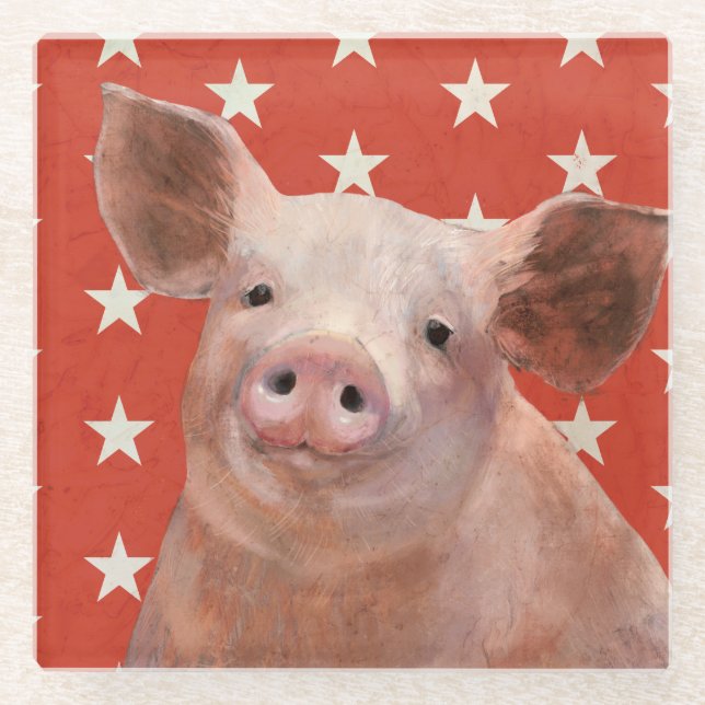 Patriotic Farm - Pig Glass Coaster (Front)