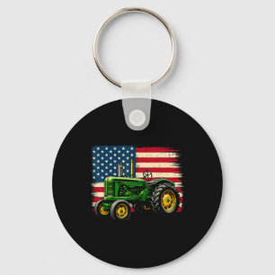 Patriotic Farmer 4th Of July Tractor Usa Flag Key Ring