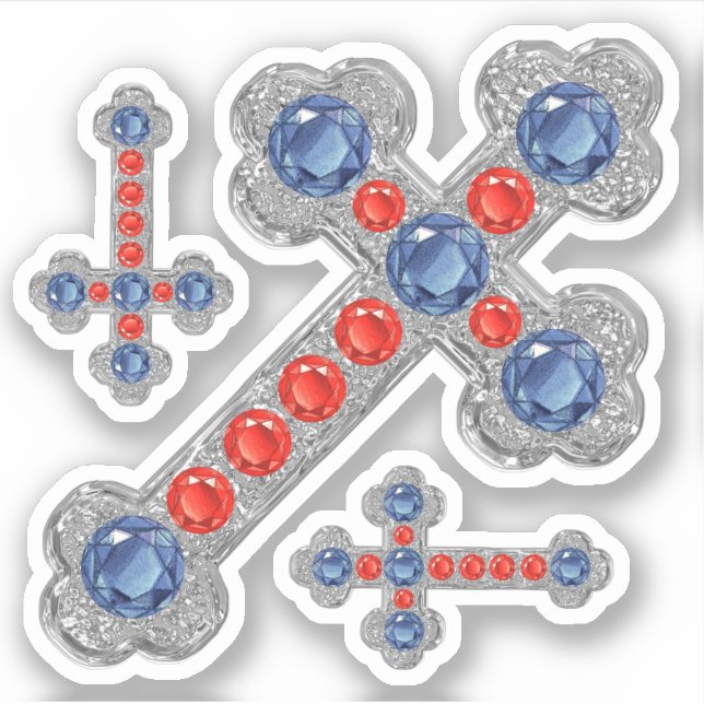 "Patriotic" Faux Sapphire-Ruby-Silver Crosses - (Front)