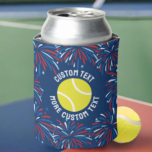 Patriotic Festive Fireworks Tennis Player Team Can Cooler