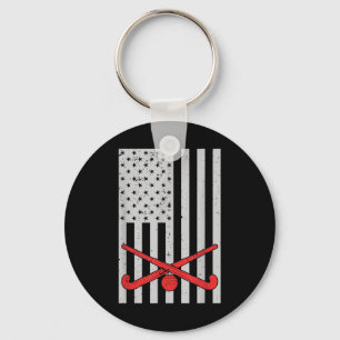 Patriotic Field Hockey American Flag Women Men Key Ring