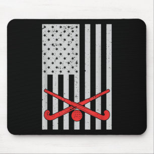Patriotic Field Hockey American Flag Women Men Mouse Mat
