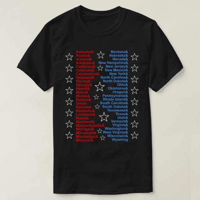 Patriotic Fifty States Red White Blue Ampersand St T-Shirt (Design Front)
