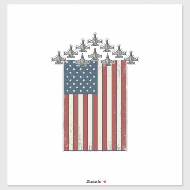 Patriotic Fighter Jet Flag Vintage Engraving Desig (Sheet)