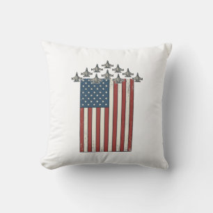 Patriotic Fighter Jet Flag Vintage Engraving Desig Cushion