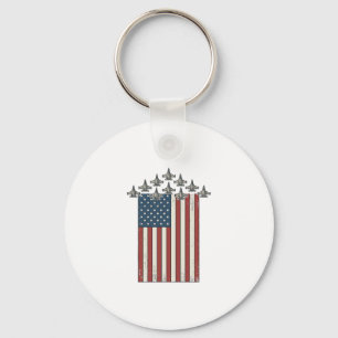 Patriotic Fighter Jet Flag Vintage Engraving Desig Key Ring