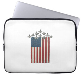 Patriotic Fighter Jet Flag Vintage Engraving Desig Laptop Sleeve
