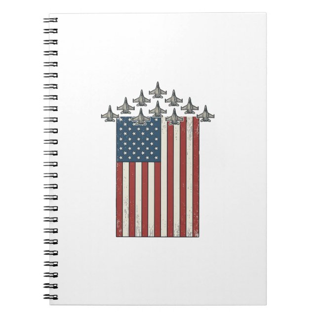 Patriotic Fighter Jet Flag Vintage Engraving Desig Notebook (Front)