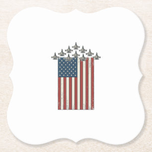 Patriotic Fighter Jet Flag Vintage Engraving Desig Paper Coaster