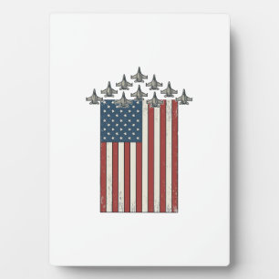 Patriotic Fighter Jet Flag Vintage Engraving Desig Plaque