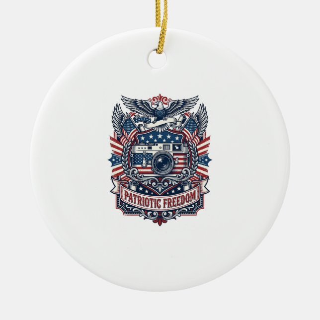 Patriotic Film Camera Lover Vector Graphic Tee Ceramic Tree Decoration (Front)