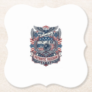Patriotic Film Camera Lover Vector Graphic Tee Paper Coaster