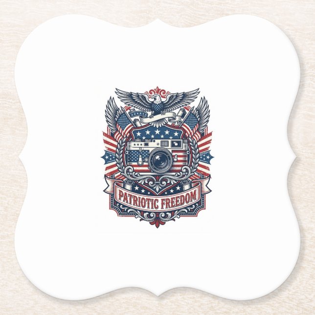Patriotic Film Camera Lover Vector Graphic Tee Paper Coaster (Front)