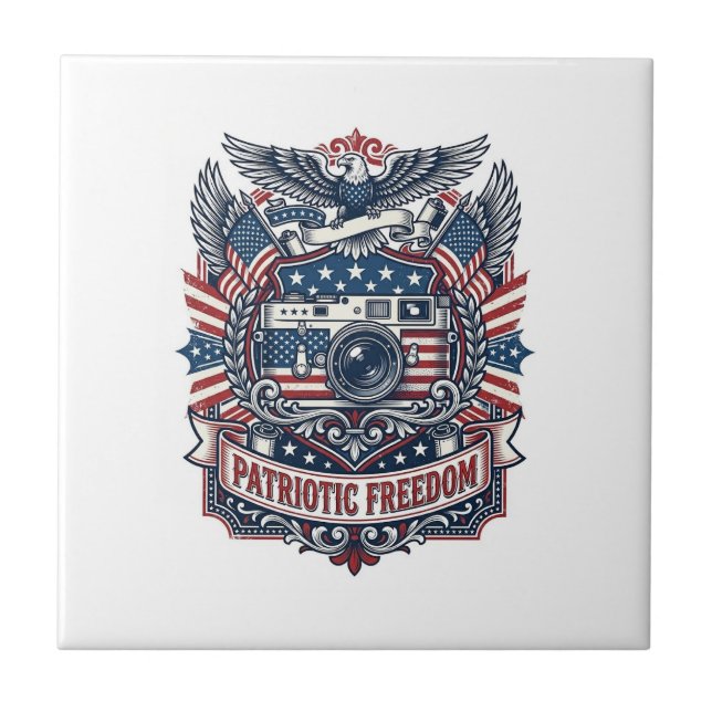 Patriotic Film Camera Lover Vector Graphic Tee Tile (Front)
