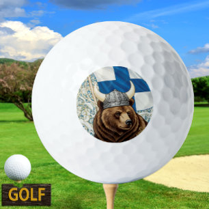 Patriotic Finland, Flag, Viking Bear Art Nouveau Golf Balls