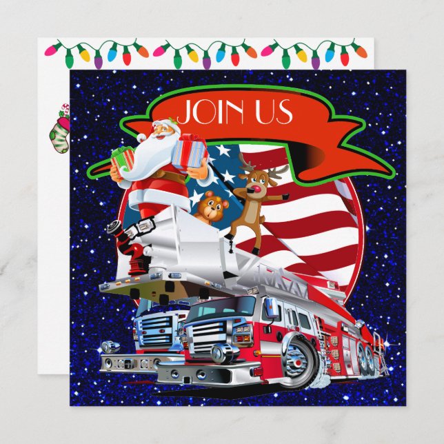 Patriotic / Fire Department Christmas Invitation (Front/Back)