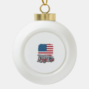 Patriotic Fire Truck American Flag Vintage Shirt_1 Ceramic Ball Christmas Ornament