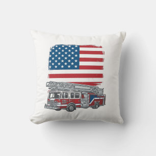 Patriotic Fire Truck American Flag Vintage Shirt_1 Cushion