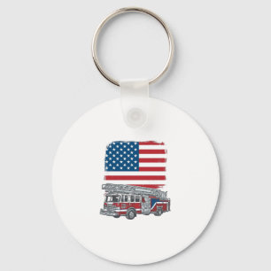 Patriotic Fire Truck American Flag Vintage Shirt_1 Key Ring