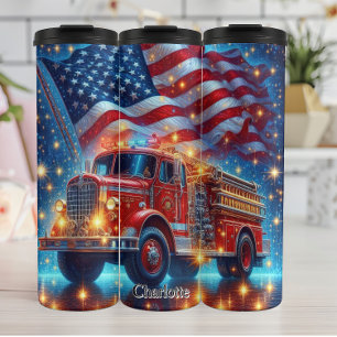 Patriotic Fire Truck with American Flag Thermal Tumbler