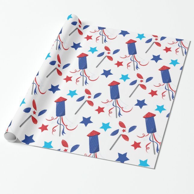 Patriotic firecrackers wrapping paper (Unrolled)