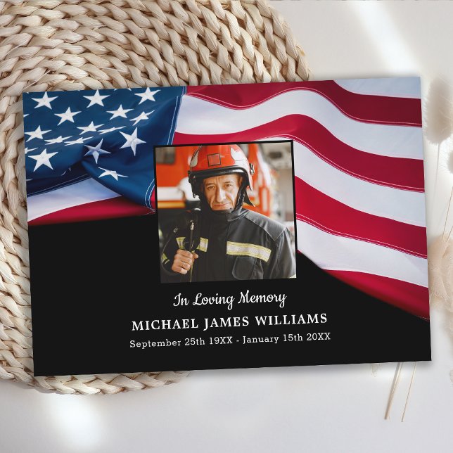 Patriotic Firefighter Memorial USA Flag Funeral Thank You Card (Creator Uploaded)