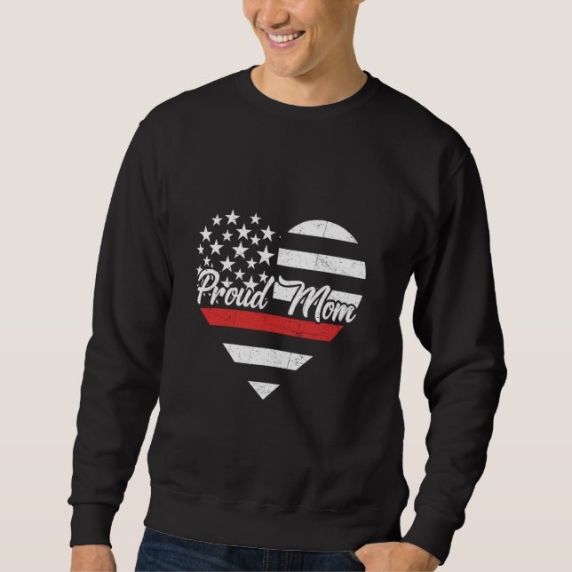 Patriotic Firefighter Mum Thin Red Line Heart Flag Sweatshirt (Front)