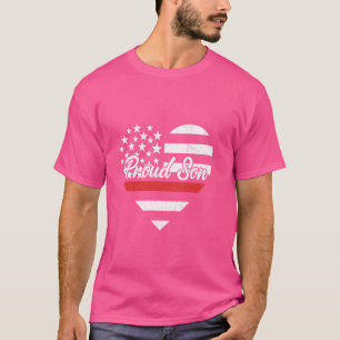 Patriotic Firefighter Son Thin Red Line Heart Flag T-Shirt