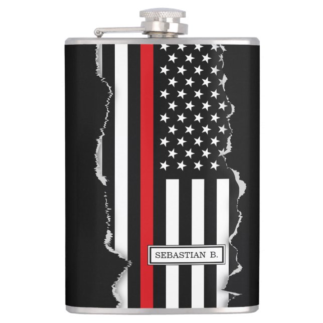 Patriotic Firefighter Style American Flag Hip Flask (Front)