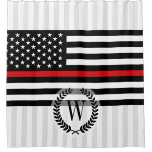 Patriotic Firefighter Style American Flag Shower Curtain