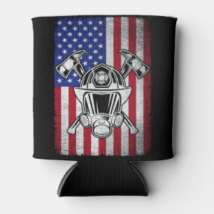 Patriotic Fireman USA American Flag Firefighter  Can Cooler