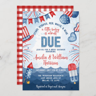 Patriotic Firework 4th of July Baby Shower Invitation