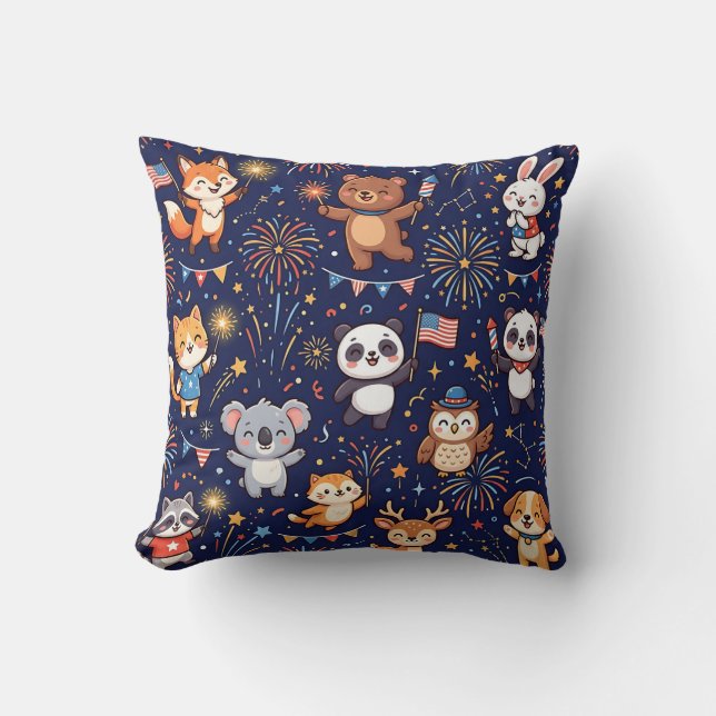 Patriotic Firework Throw Pillow (Front)