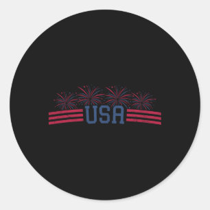Patriotic Fireworks 4th Of July American Flag Usa Classic Round Sticker