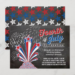 Patriotic Fireworks 4th of July Rustic BBQ Party Invitation