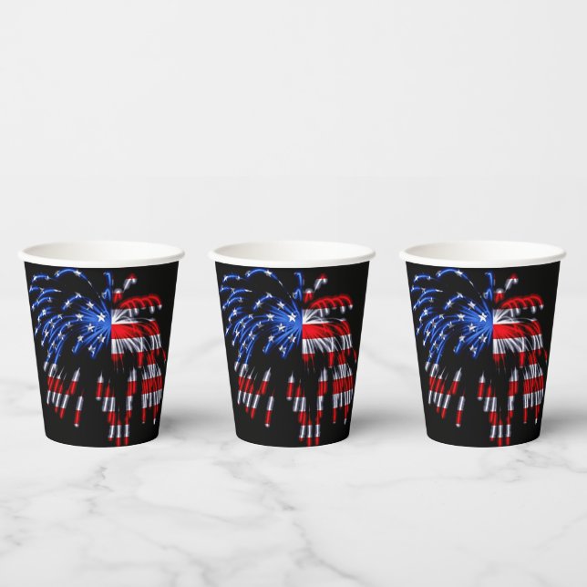 Patriotic Fireworks American Flag Black Paper Cups (Multi)