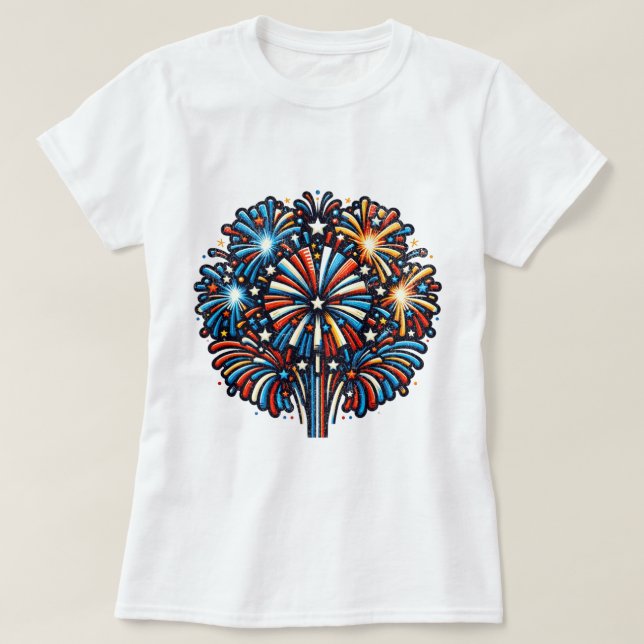 Patriotic Fireworks Burst T-Shirt (Design Front)