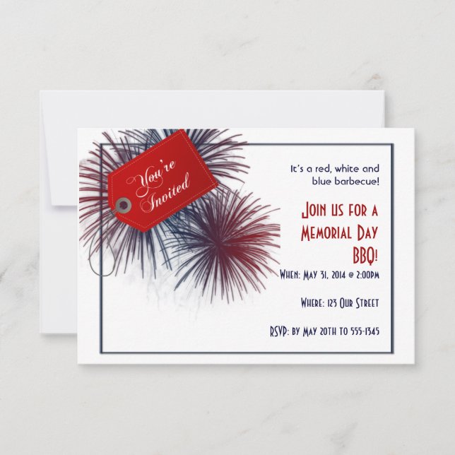Patriotic Fireworks for Memorial Day Invitation (Front)
