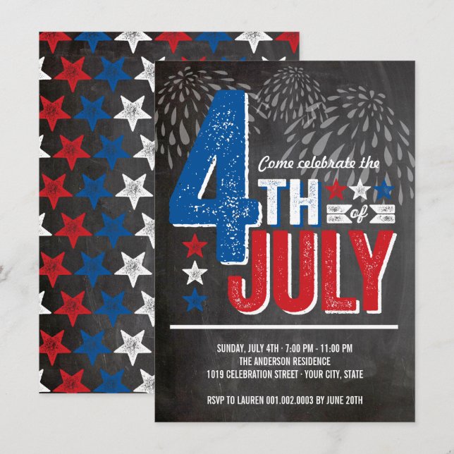 Patriotic Fireworks Fourth of July Party Invite (Front/Back)